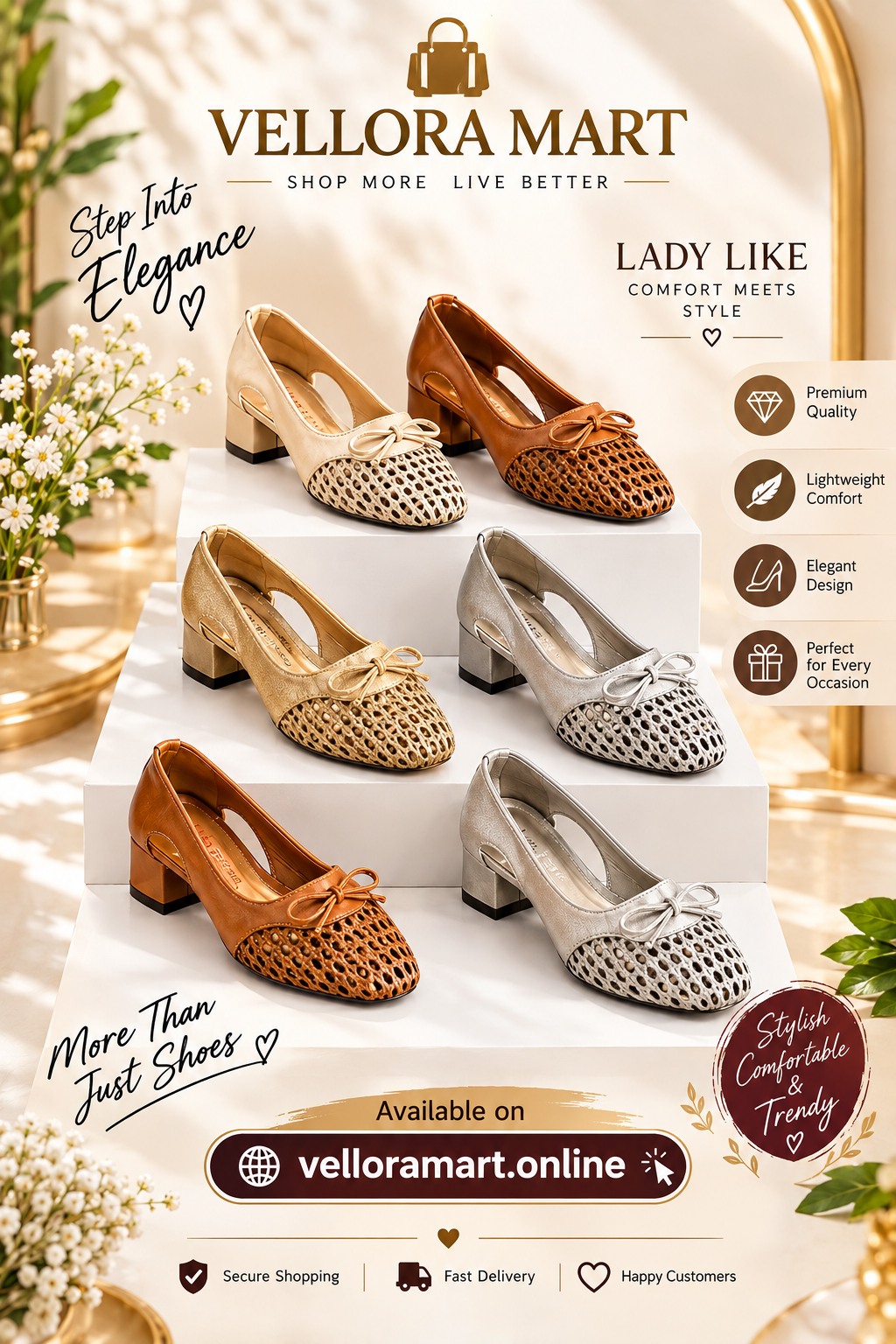 Women’s Elegant Mesh Bow-Tie Block Heel Shoes – Stylish & Comfortable